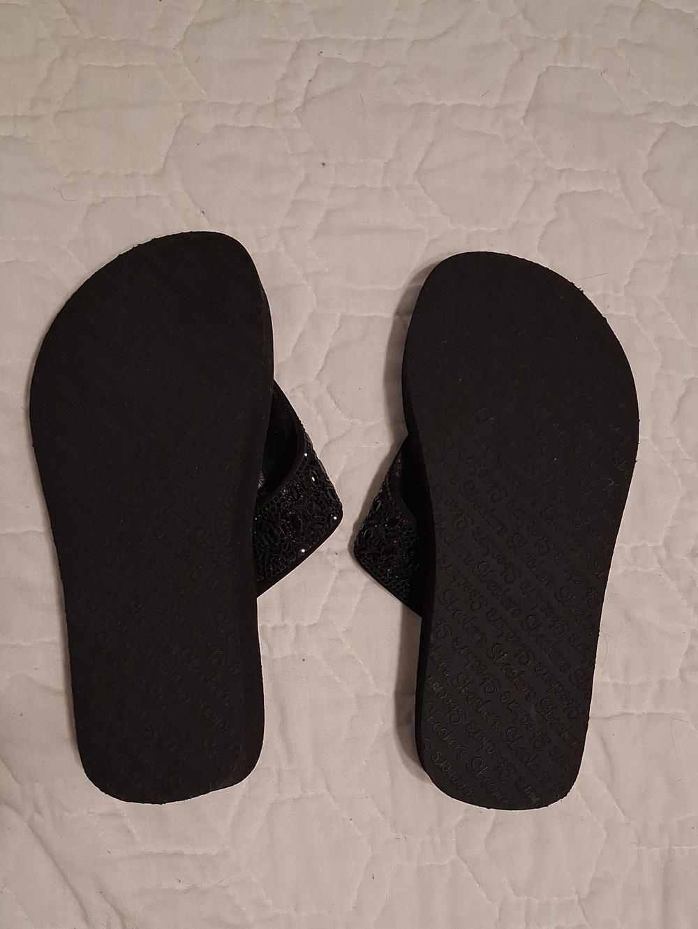 Skechers Cali Black Yoga Foam Flip Flops Beaded Sandals - Picture 7 of 10